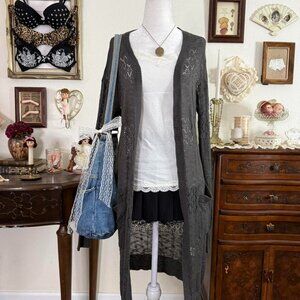 boho girly grunge dark gray lightweight long cardigan